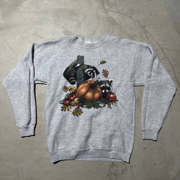 Vintage Other - Vintage Raccoon Autumn Pumpkin Habitat Sweatshirt SZ M Art Nature Tree Crewneck
